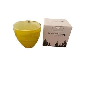 GLASBRUK SEA 8710004 Kosta Sweden Candy Tea Light Holder Yellow 4” With Box